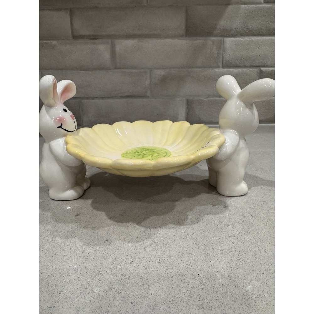 🐰 Vintage Easter Bunny Double Figurine Candy Dish – Spring Flower Bowl Decor - Picture 6 of 6